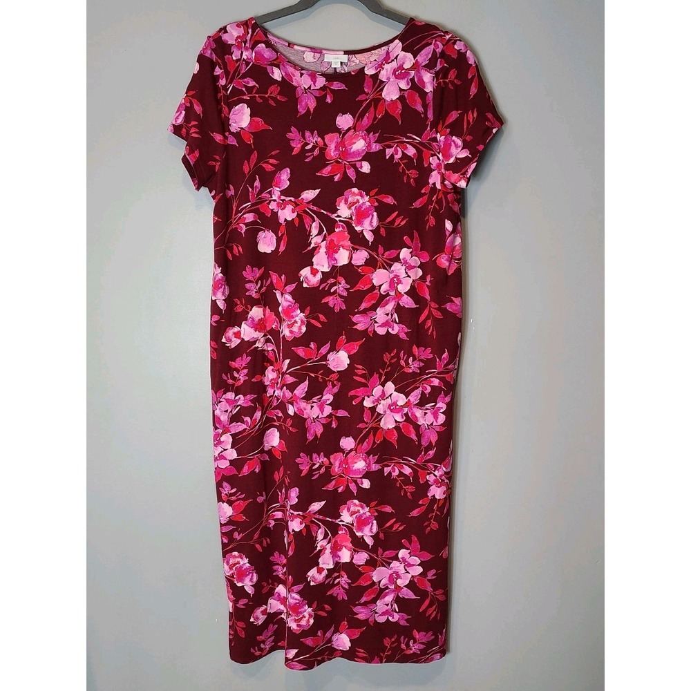 J Jill‎ Maxi Dress resort Floral Knit Boho Casual Pockets Comfy Pink XL stretch